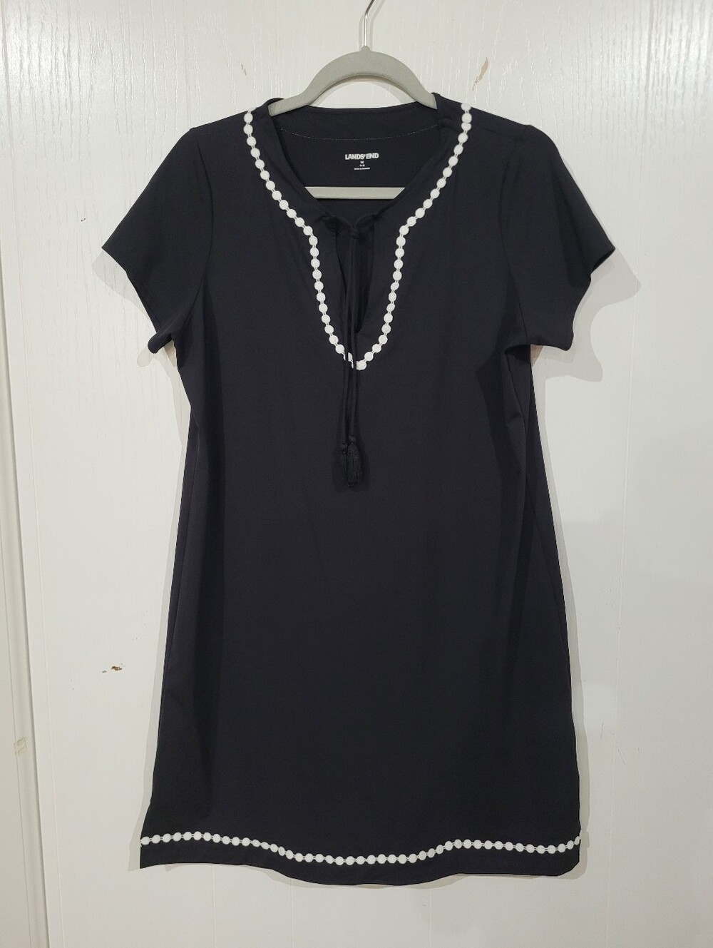Lands' End Black S/S Dress Swim Cover-up with White Trim Sz Medium 10-12 - Picture 1 of 6